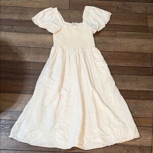 Madewell Smocked Linen Blend Lucie Off White Size Small Midi Dress
